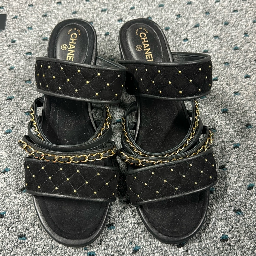 Chanel Black and Gold Sandal